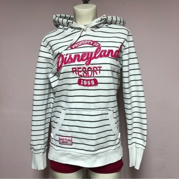 Disney Tops - DISNEYLAND Resort White & Grey Striped Pullover Hoodie Size Med